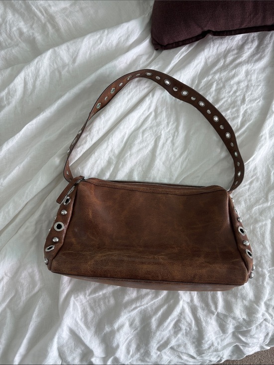 Zara Handbags - Brown Leather Grommet-Detail Shoulder Bag